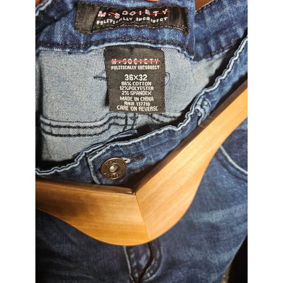 M Society Mab City Jeans Men 36x32 Blue Distressed Stretch Denim - Picture 2 of 7